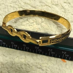 Damascene Bracelet Real Gold Inlay and Cable Gold Tone Metal Chain Sides EVC